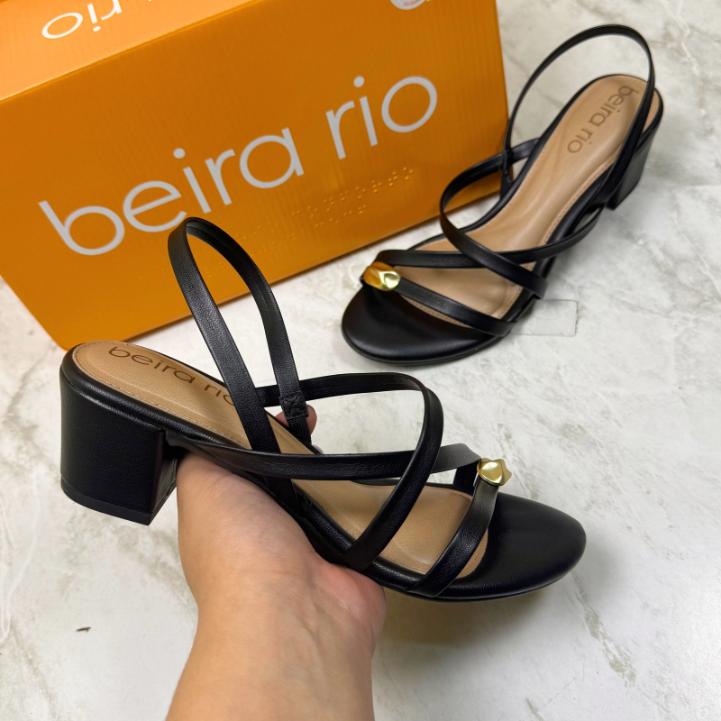 Salto Sandália Feminina Beira Rio Salto Bloco Tiras Finas Confortável Casual