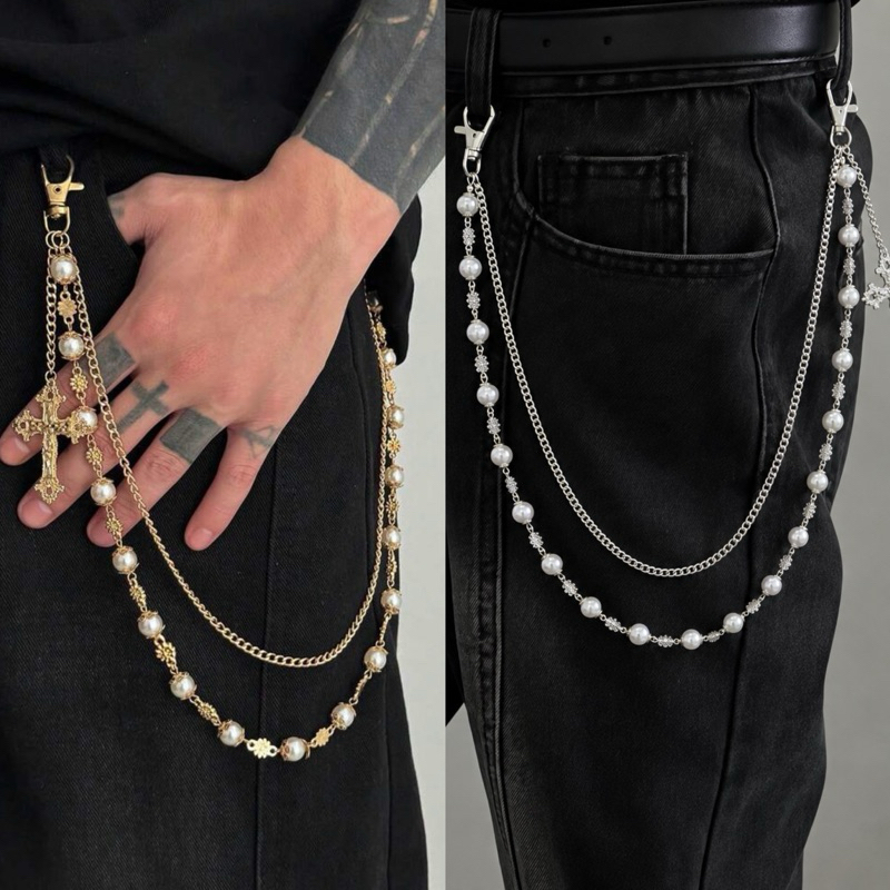 corrente de calças multicamadas, casual e minimalista,com pendente cruzado hip-hop unissex