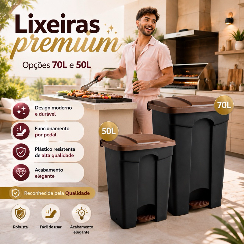 Lixeira Grande Com Pedal 50L e 70L Plastico Reforçado Cozinha Banheiro Escritório
