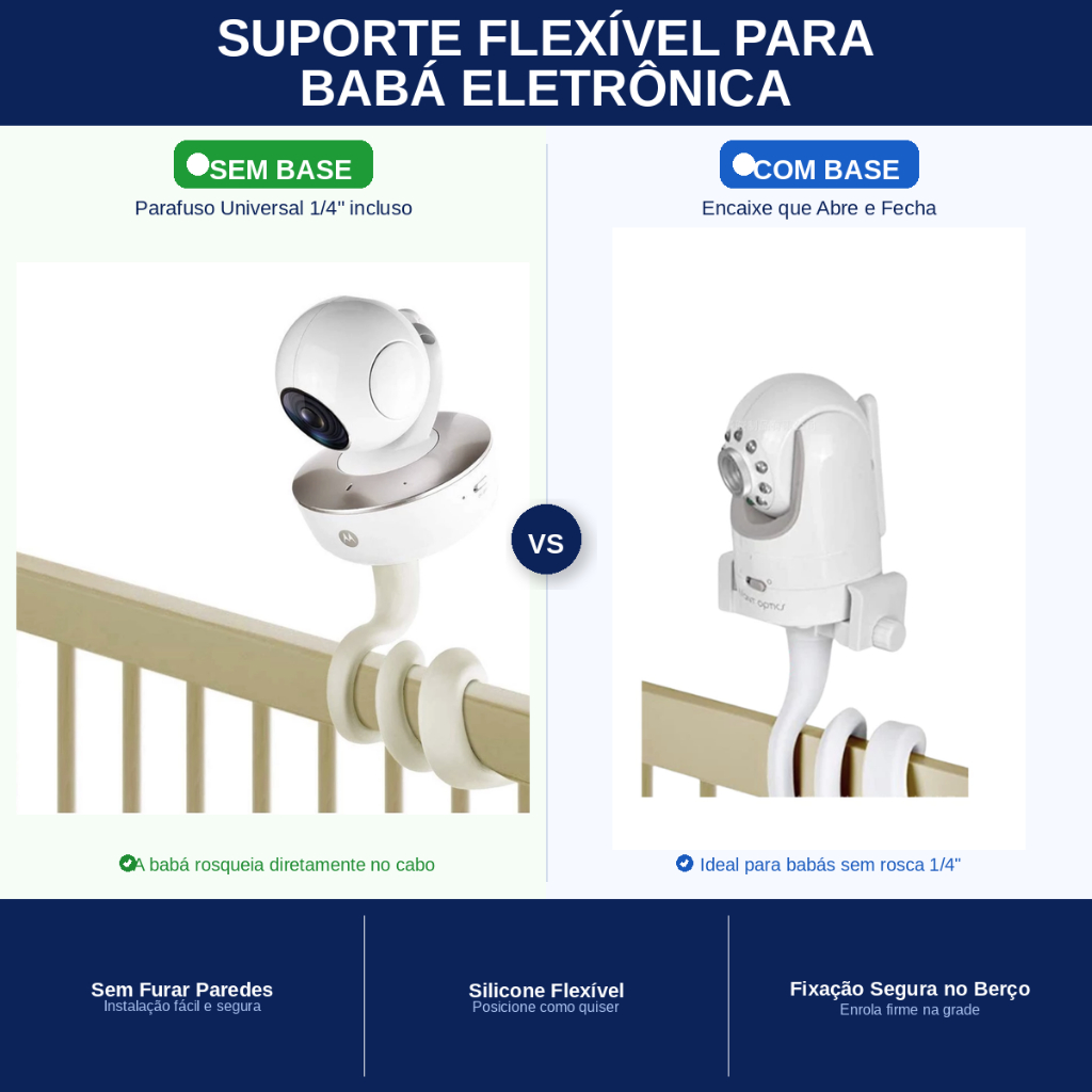 Suporte de Babá Eletrônica Para Berço Universal Ajustável Flexível Monitor Bebê