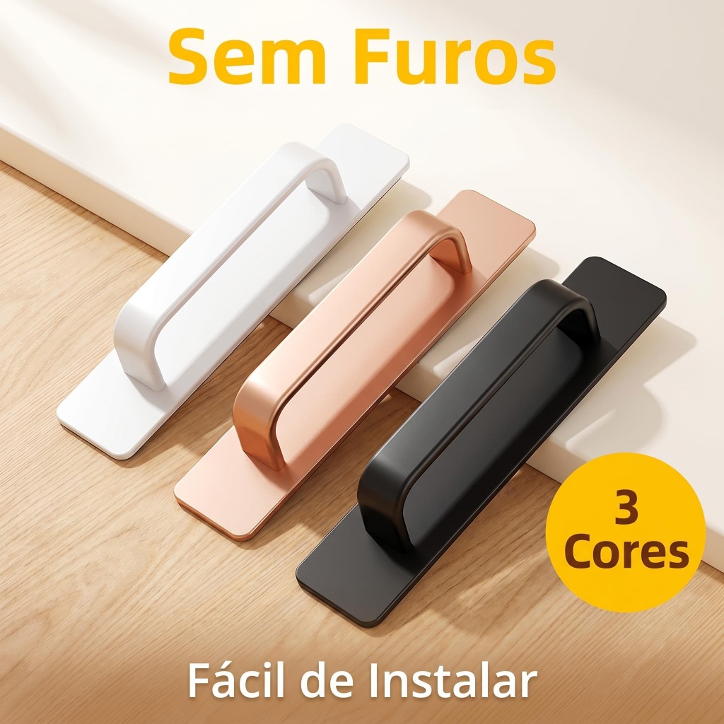 Maçaneta Push Pull NAESV Sem Furos Autoadesiva Sem Danificar Móveis