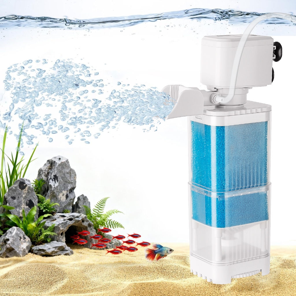 Filtro Interno para Aquário Newpet 1200L/h Coletor de Fezes 4 em 1 Submerso até 80cm