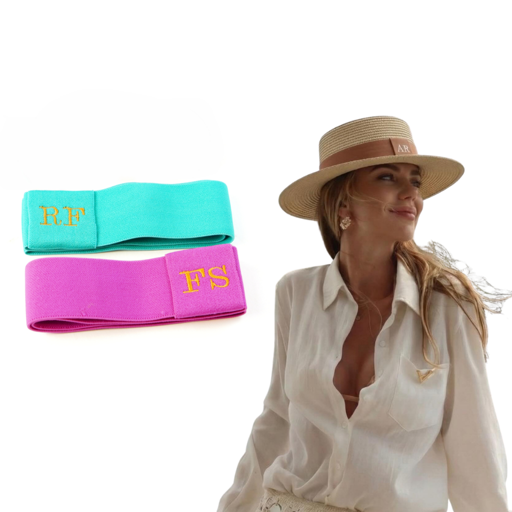 2 Faixas Personalizada Com Sua Inicial Elástico Para Chapéu de Palha Praia Acessórios P/ Chapéus