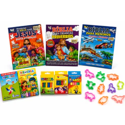 Kit Bíblico Magiquisto Massinha + Colorir + Giz + Forminha Lembrancinha Religioso Completo Festa