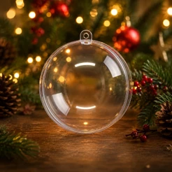 50 Esferas Acrílica 6,5cm - Bola de Natal transparente arvore Porta Foto bolinha para lembrancinha