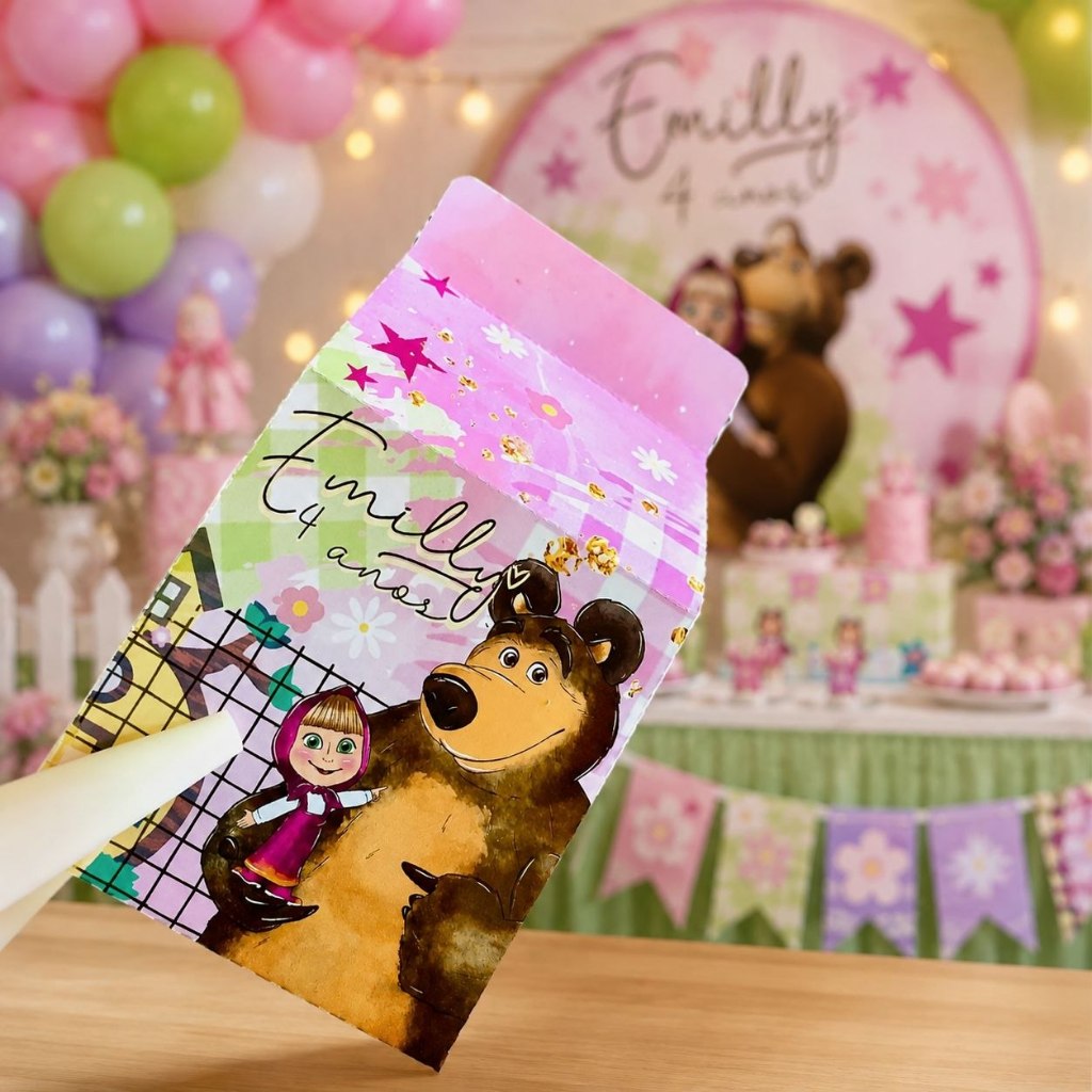 Kit Caixinhas Personalizadas Masha e Urso Lembrancinha Surpresinha Para Festa de Aniversario Infantil Economico