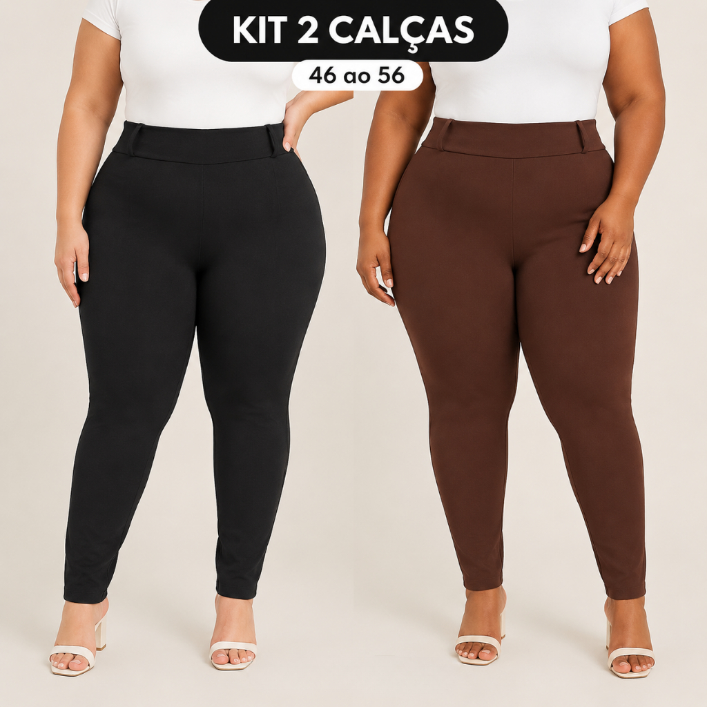 Kit 2 Calças Montaria Casual Feminina Malha Crepe Plus Size 46/56