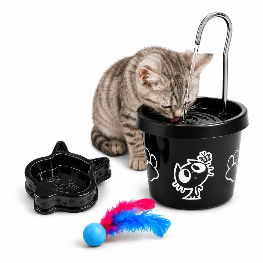 Bebedouro Para Gatos Fonte + Comedouro e Peteca