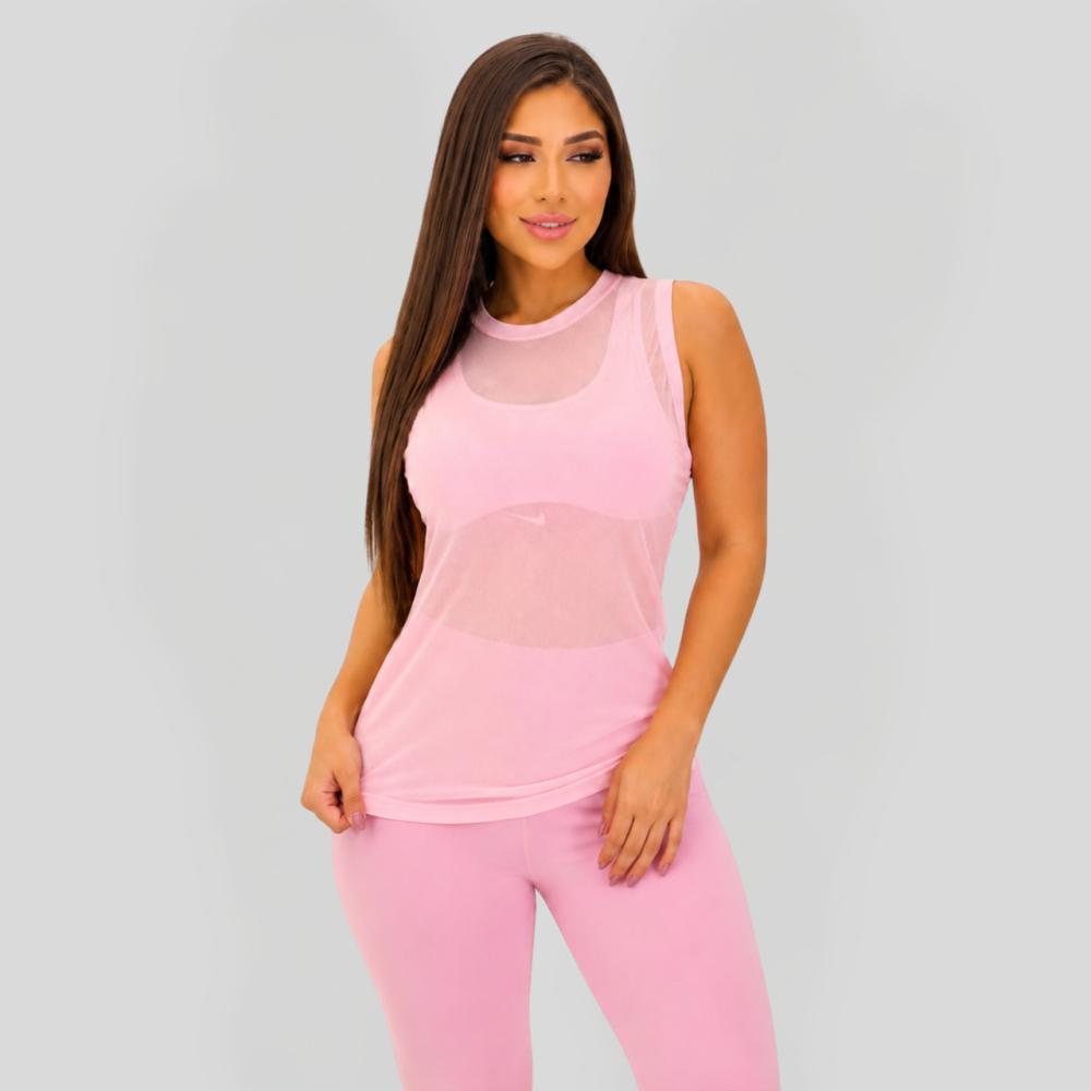 Regata Fitness Feminina Tule Transparente Poliamida com Elastano Academia Moda Premium Tamanho Único 36 ao 42