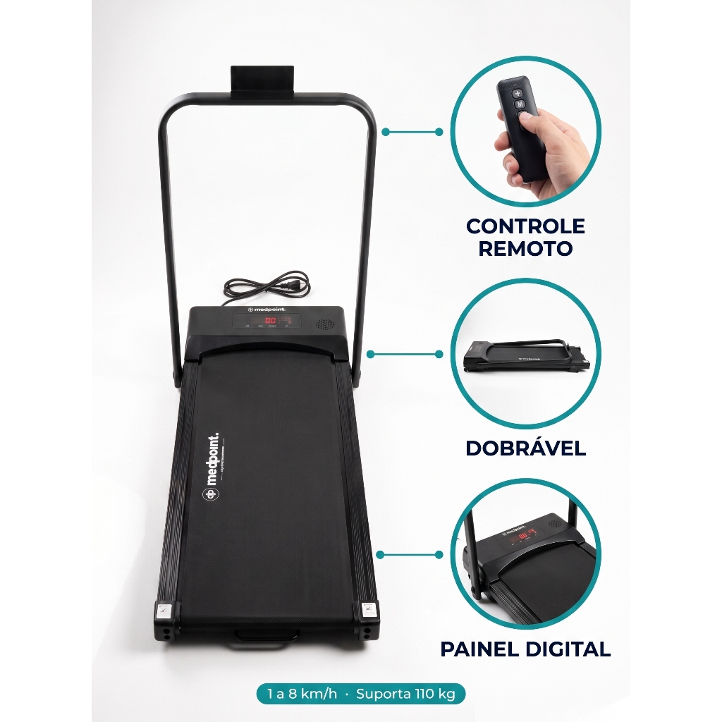 Esteira Medpoint Eletrica portátil Caminhada Corrida Leve Display Digital corrida em casa
