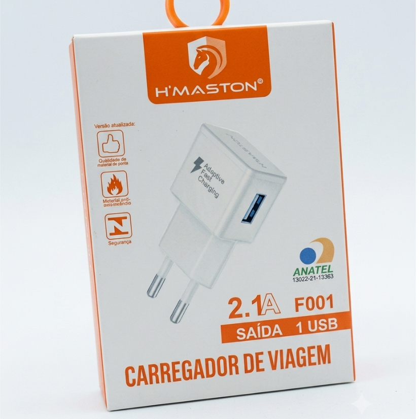 Carregador Turbo H'MASTON 2.1A — Recarga Rápida e Segura para Seu Celular!