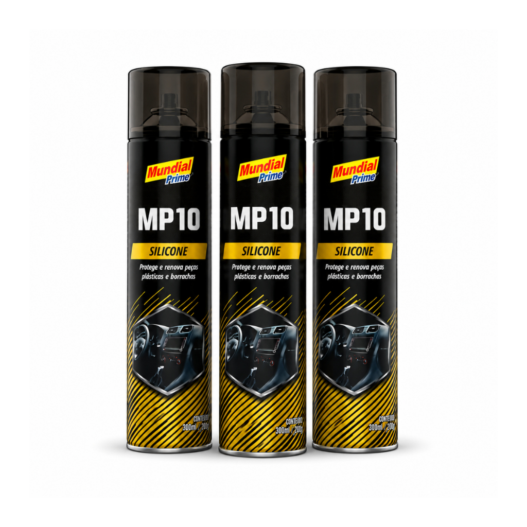 Silicone em Spray c/ 300ml Perfumado Automotivo p/ Couro Borracha Plástico Unidade e Kit MUNDIAL PRIME