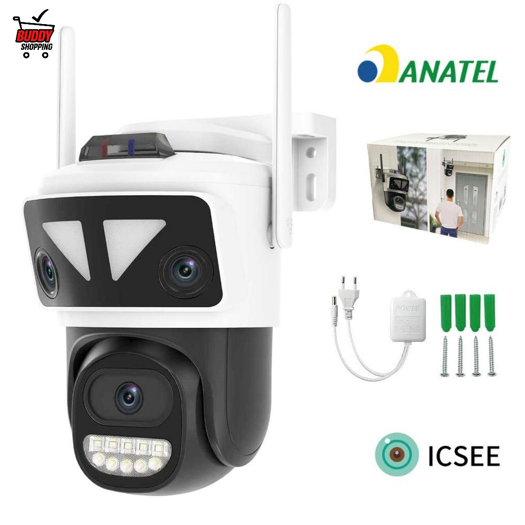Camera De Seguranca Wifi Externa Lente Tripla 3MP Visao Noturna Colorida IP66 Com Alarme Giro 350