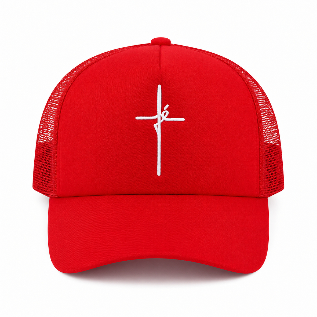 Boné Trucker Fé Unissex com Tela, Aba Curva Lisa e Ajuste – Várias Cores