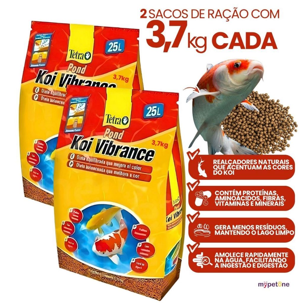 Kit 2 Ração Peixe Koi Vibrance Sticks Tetra - 3,7Kg