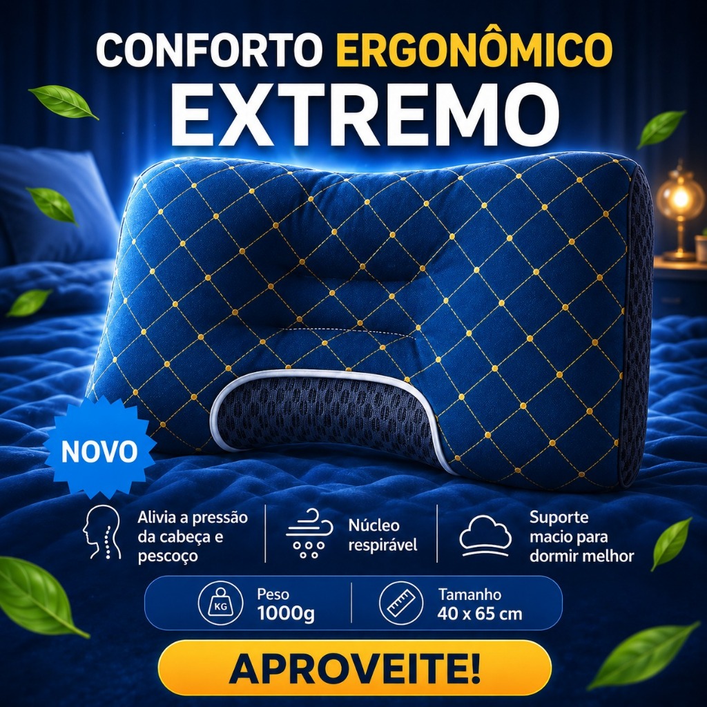 Travesseiro Ortopédico Cervical Fino Ergonômica de Algodão Tricotado para Pescoço e Coluna COR AZUL