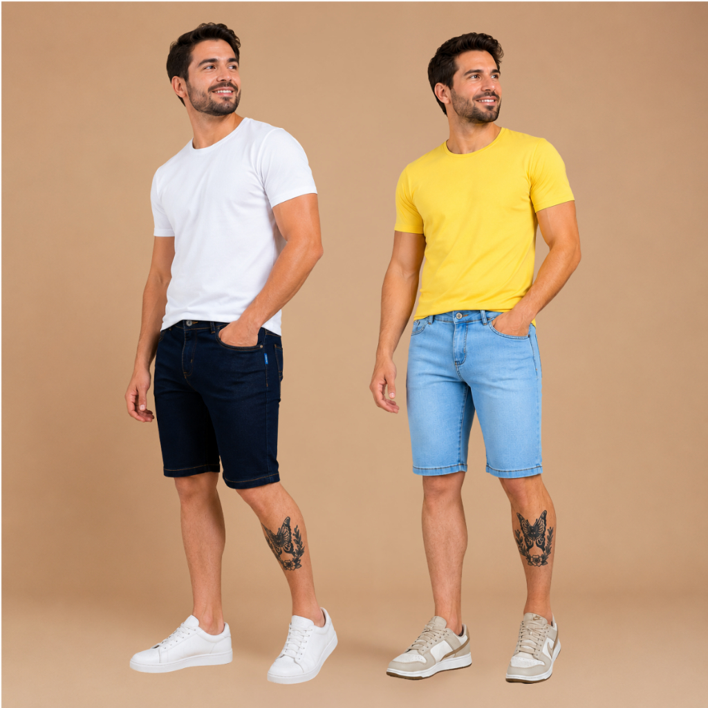 Kit 2 Bermuda Jeans Masculina Com Elastano Casual Premium Confortável