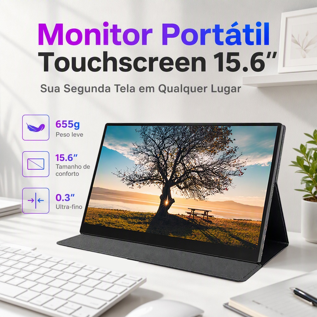 Monitor Portátil Touchable 15.6'' 1920*1080P 4K Com Tela IPS Full HD Alto-Falantes Estéreo Duplos