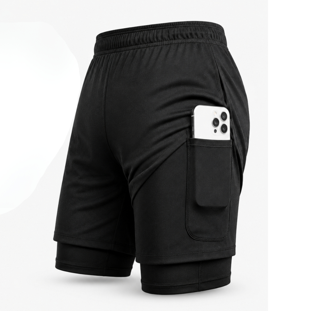 Bermuda Masculina 2 Em 1 Dry Fit Compressão Treino Academia Corrida Crossfit Com Bolso Interno Celular