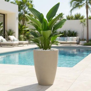 Vaso Grande Alto para Plantas 58x36cm Moderno em Polietileno Decorativo Redondo Grafiato Escovado GG Luxo
