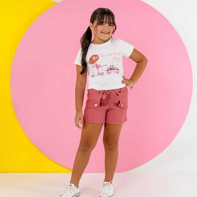 Conjunto Infantil Menina Blusa e Short com Laço Confortável Moda Verão Roupa Infantil Feminina