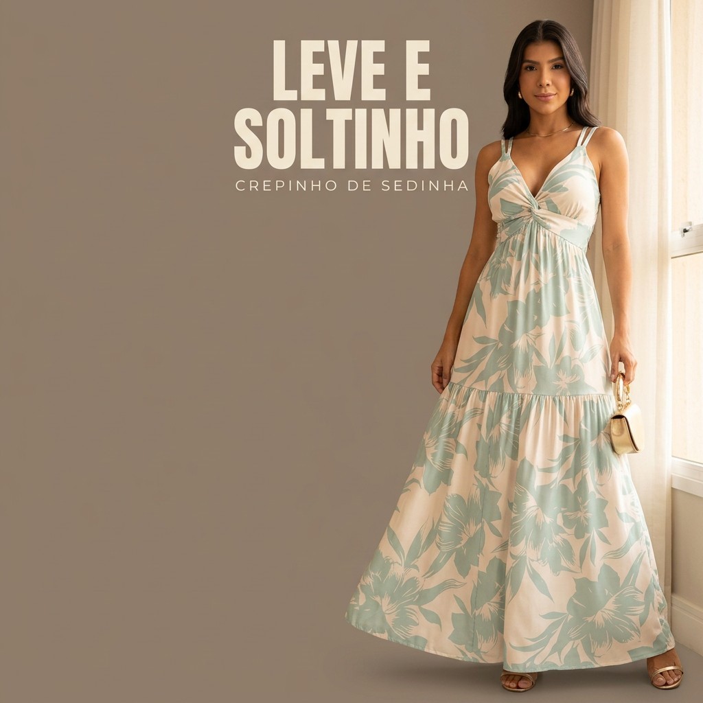 Vestido Feminino Longo Floral  Elegante Decote V Moda verão Casual Praia Festa Tropical