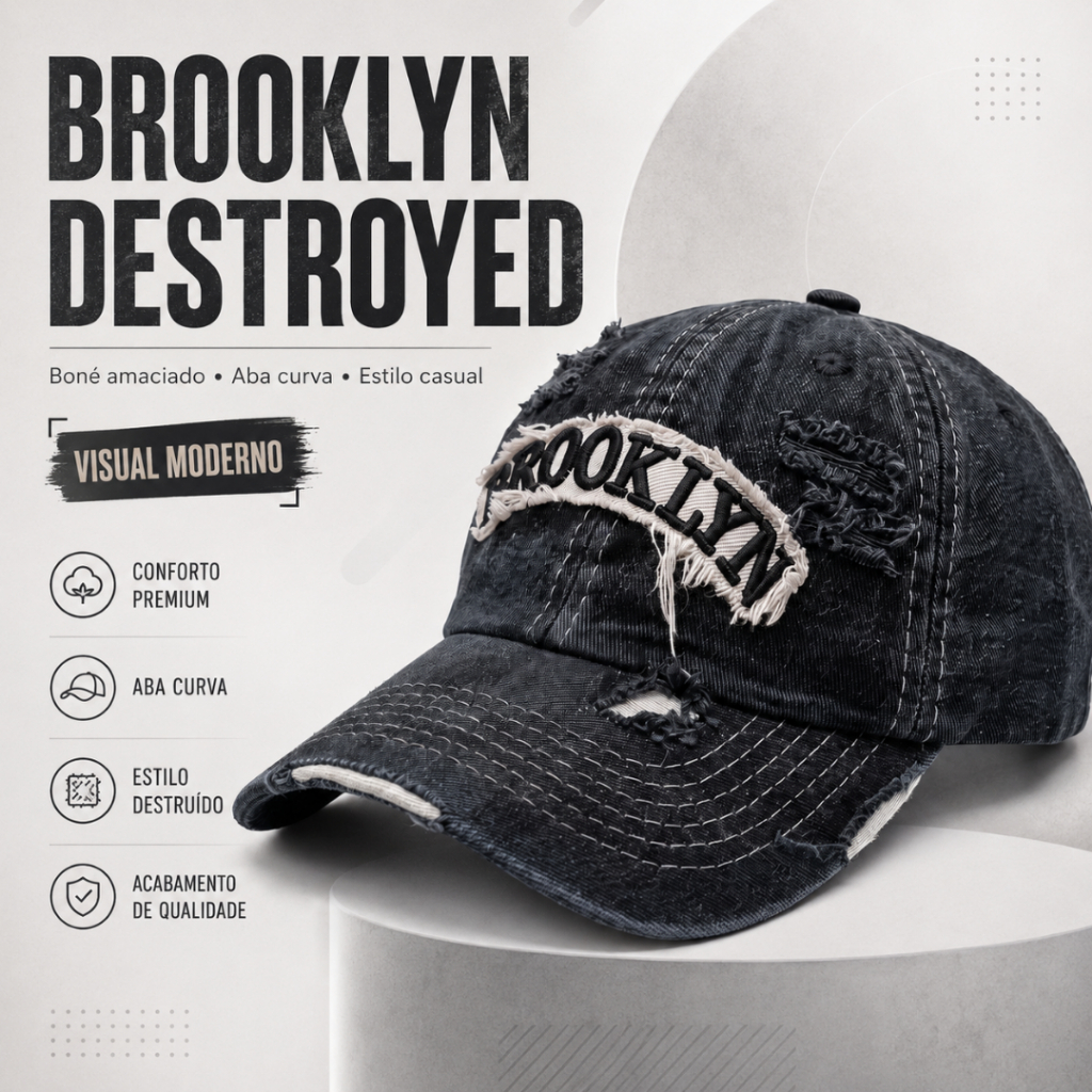 Boné Brooklyn Ny New York Destroyed Rasgado Lavado Estonado Perfumado Boné Masculino Feminino Lançamento Fitão Ajustável