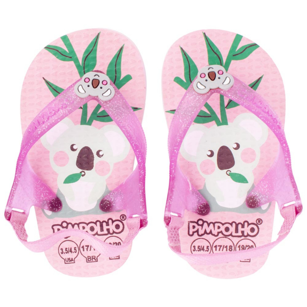 Sandália praiana - Chinelo baby rosa/coala feminino Pimpolho Conforto e Segurança Infantil