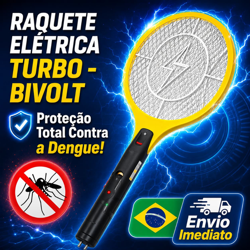 Raquete Elétrica Mata Mosquito Turbo Bivolt Recarregável Contra Dengue Envio Imediato Proteção Para Família