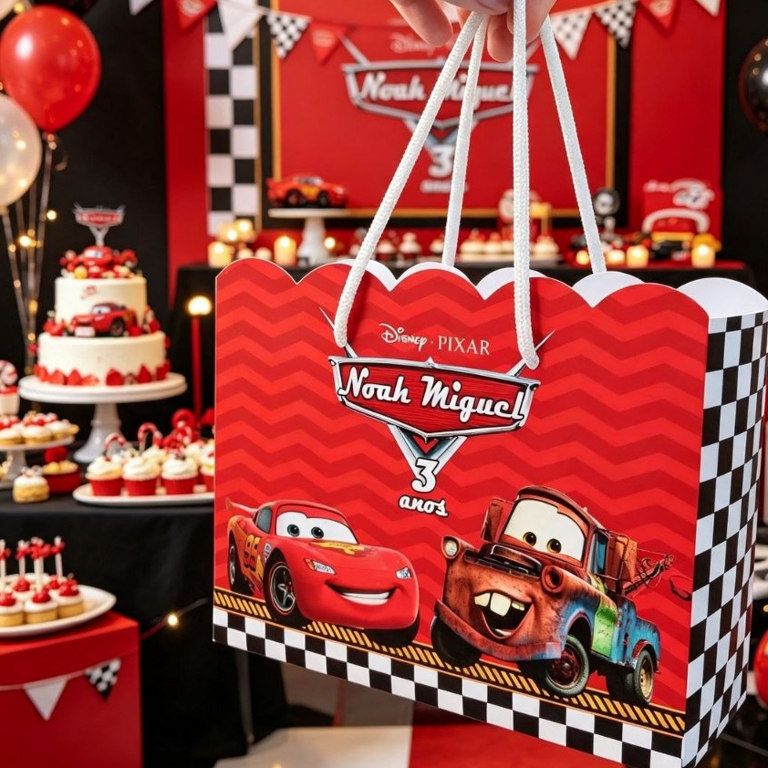 Sacolinha Personalizada Festa Infantil 20x15cm Nuvem Pegue e Monte Lembrancinha CARROS RELAMPAGO MACQUEEN