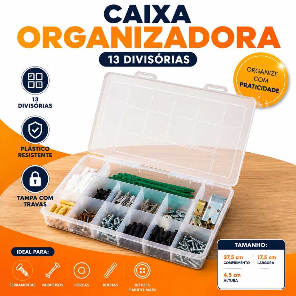 Organizador Com 13 Divisorias Caixa Organizadora Com Tampa Com Trava Segura Caixa Organizadora