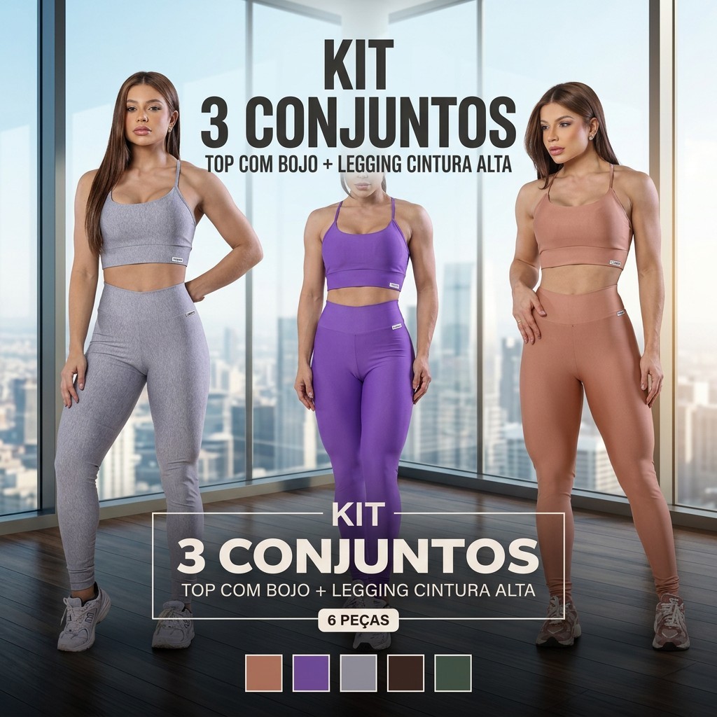 Kit Conjuntos Fitness Femininos Academia Suplex Zero Transparência Cintura Alta