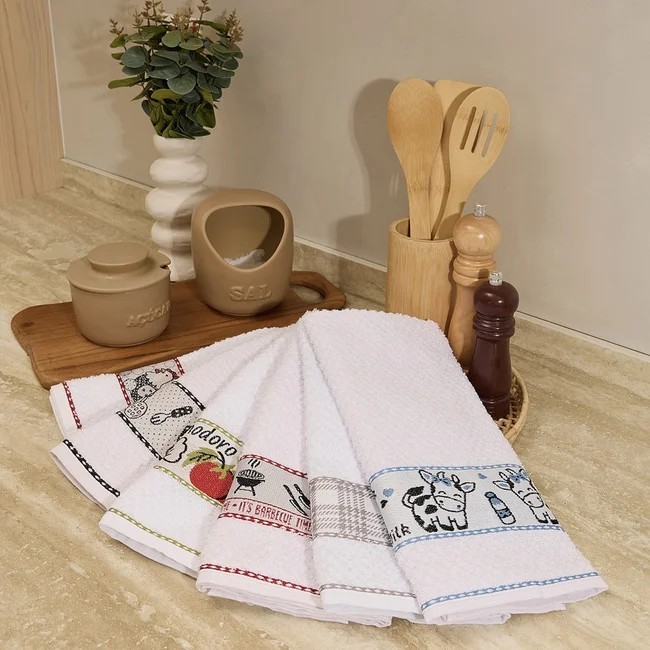 Kit 03 unidades de Toalha de Copa Gourmet 100% Algodão Sortido