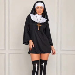 Kit Fantasia de Freira Halloween Cosplay Festa 2/4 Pcs