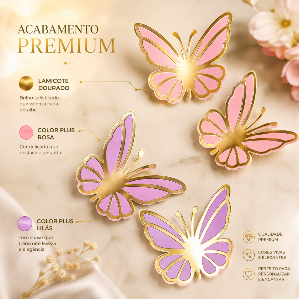 Borboleta Vazada Dourada - Jardim Encantado Jardim das Borboletas | Lembrancinha & Aplique