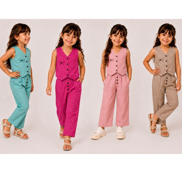 Conjunto Infantil Menina Blogueira Colete Blusa botoes + Calça Cigarrete Look Inverno Aconchegante Festa.