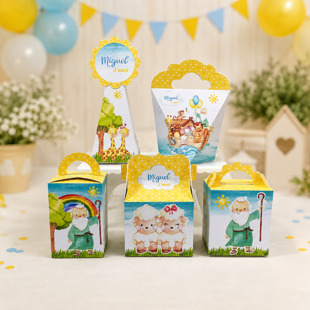 ENVIO RÁPIDO Kit Caixinha Personalizada NOÉ - Lembrancinhas para  Aniversário Menino - SEMI-MONTADOS
