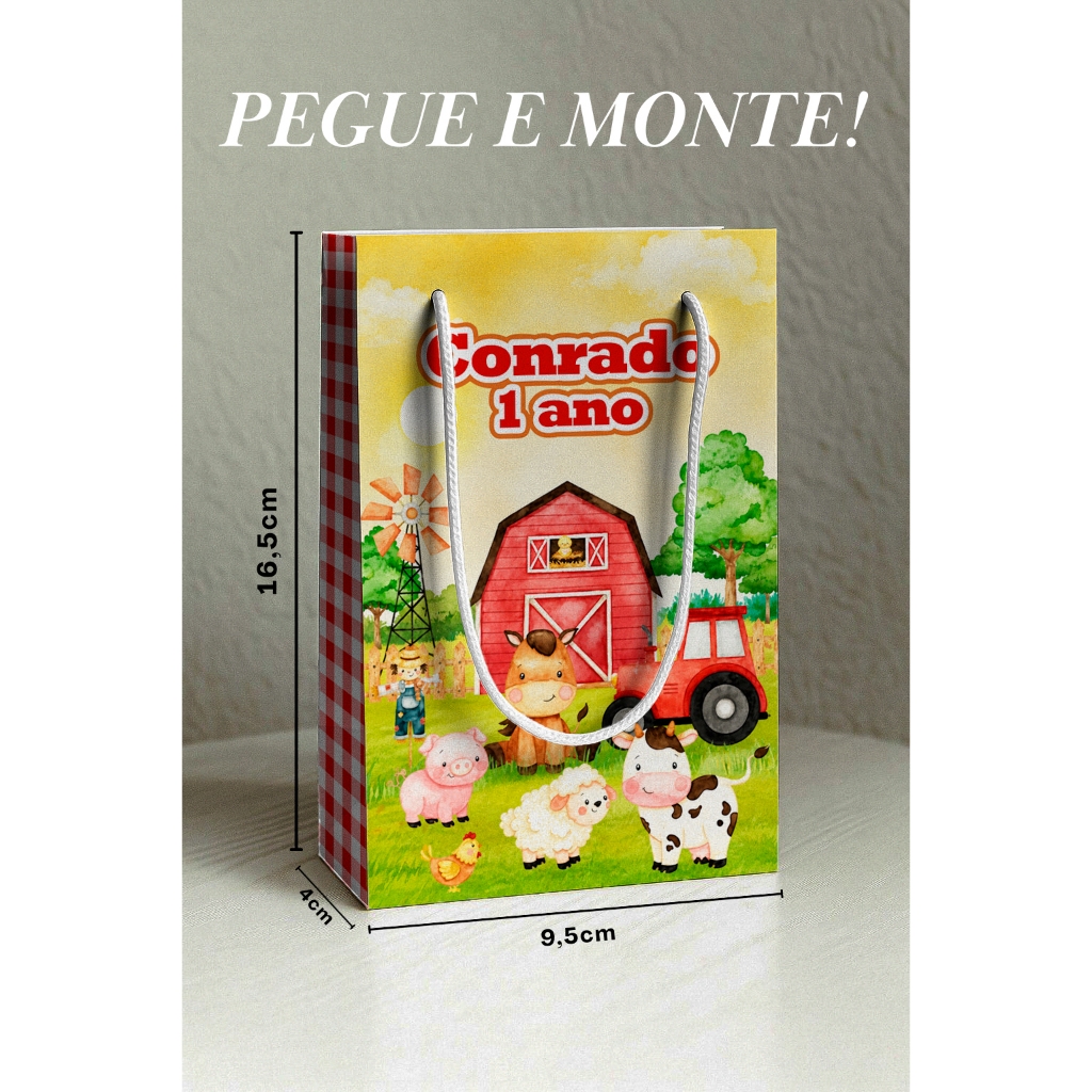 Kit Sacolinha Surpresa Fazendinha P | Nome + Idade | Lembrancinha Personalizada