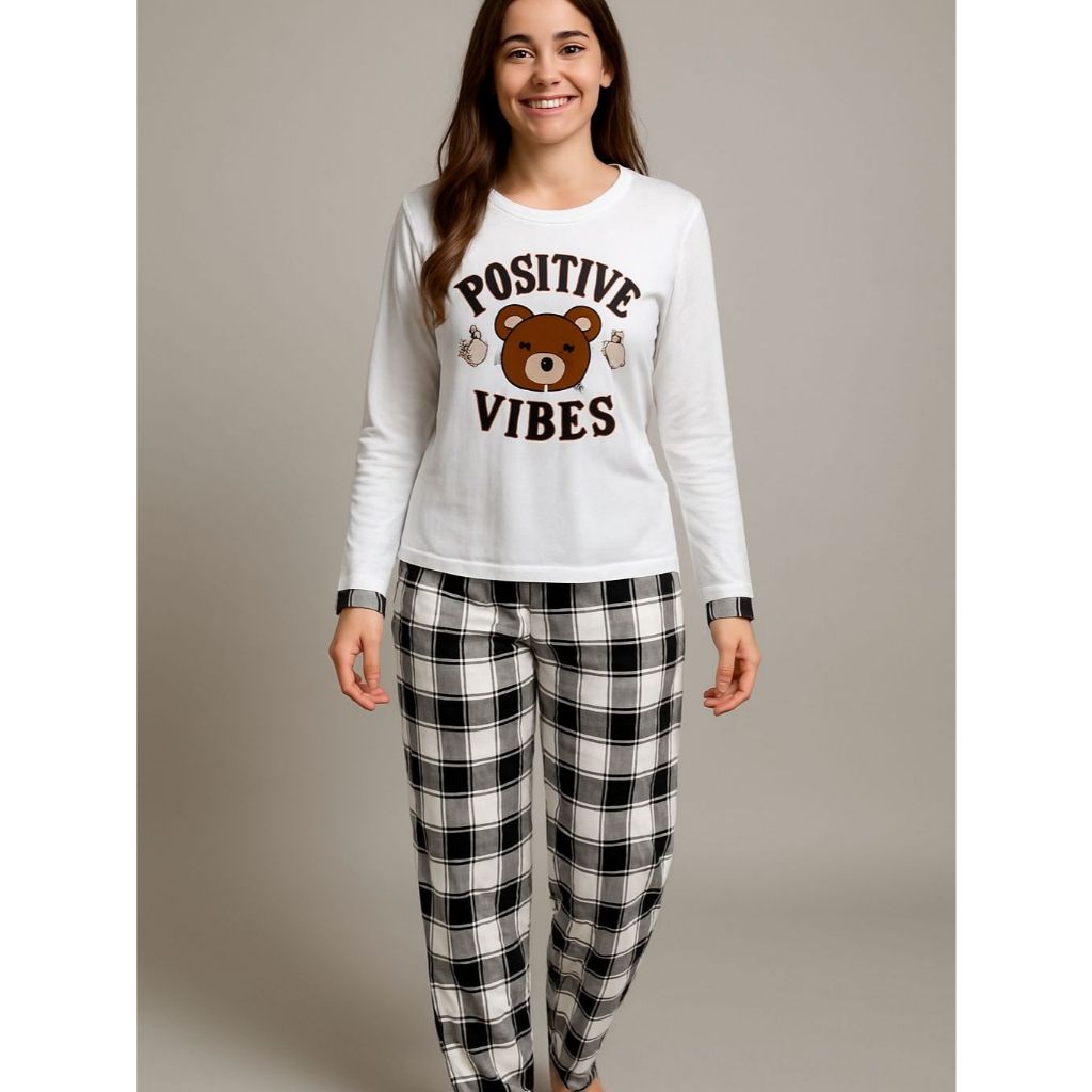 Pijama Feminino Longa Adulto Manga Comprida Baby Doll Calça Camiseta Ropa de Dormir Confortavel Personalizada
