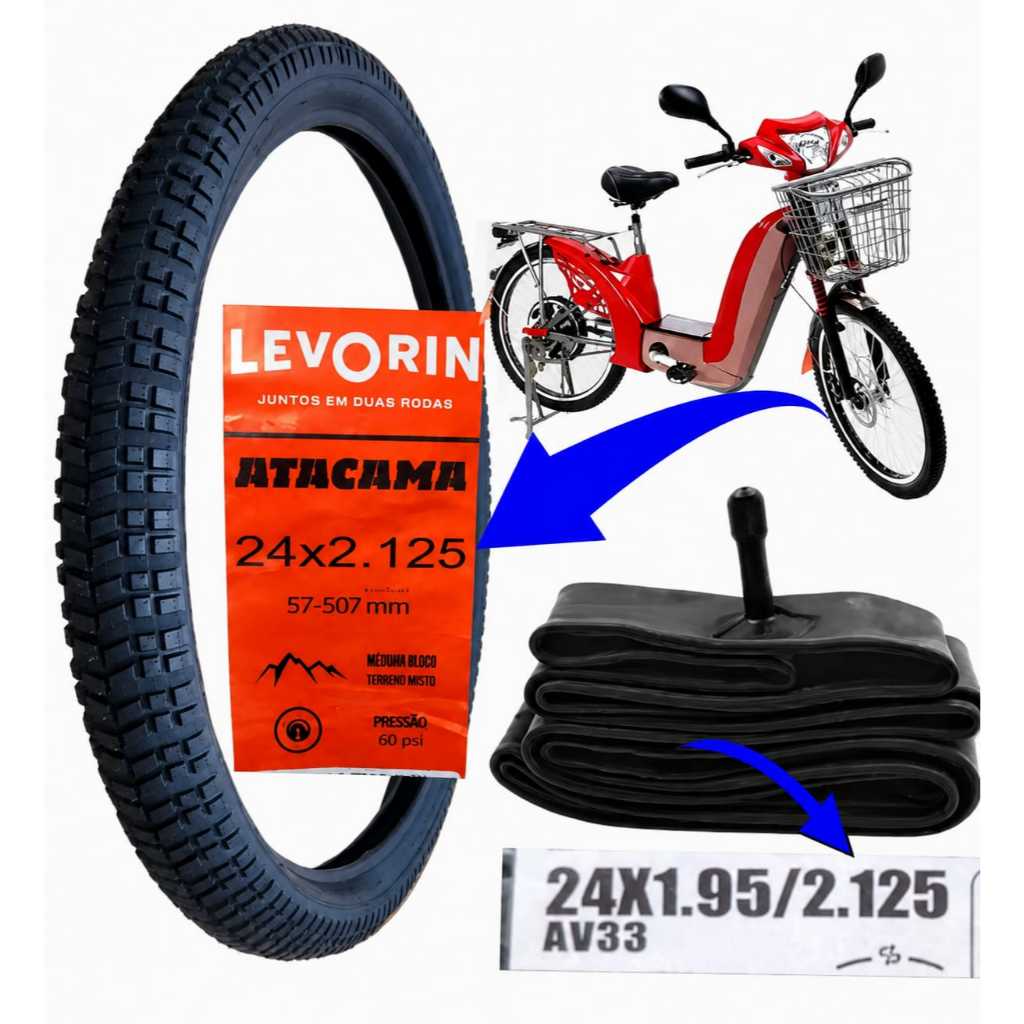 Pneu Bicicleta Elétrica Sousa 350w 24x2.125 + Câmara de ar