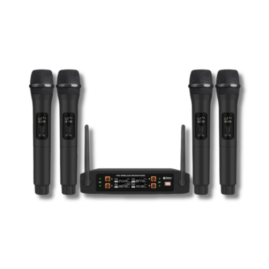 Kit 4 Microfone Sem Fio Profissional Uhf Led Com Receptor Ec