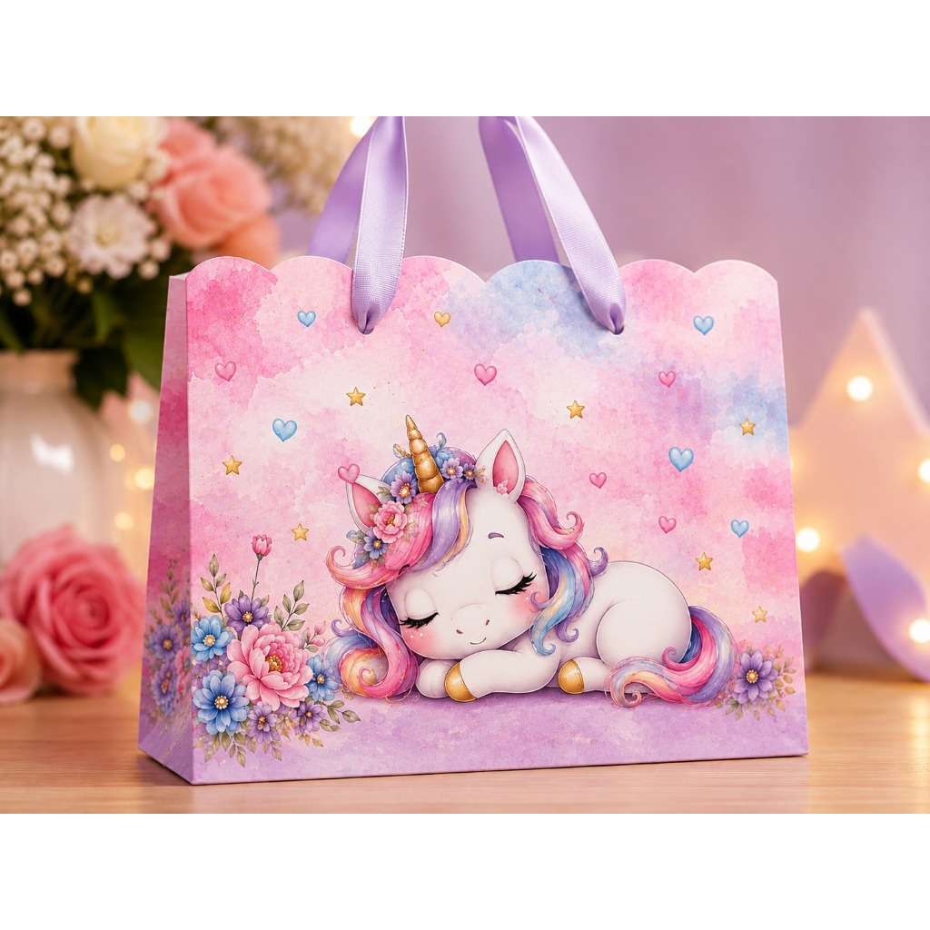 Sacolinha Unicórnio Personalizada Pegue e Monte | Kit Festa Infantil com Nome e Idade | Lembrancinha