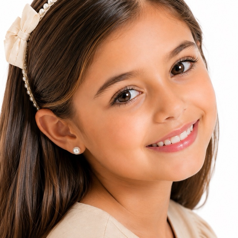 Brinco Infantil Hipoalergênico Pérola 6 mm Menina Banhado A Ouro 18k  Com Garantia