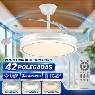 107cm Ventilador De Teto Turbo 127/220V Bivolt Silencioso Retrátil LED Controle Remoto