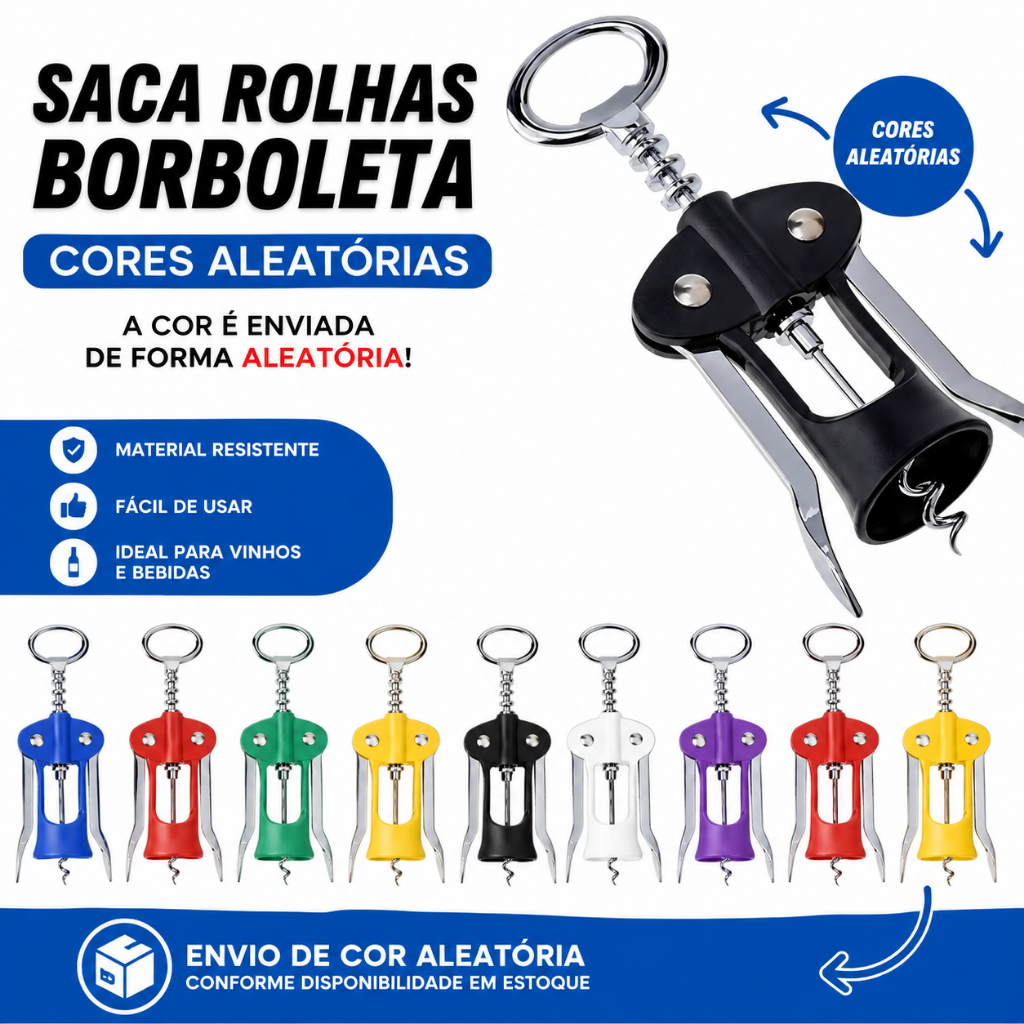 Saca Rolhas Abridor Garrafa De Vinho Inox Reforçado Manual COR SORTIDA