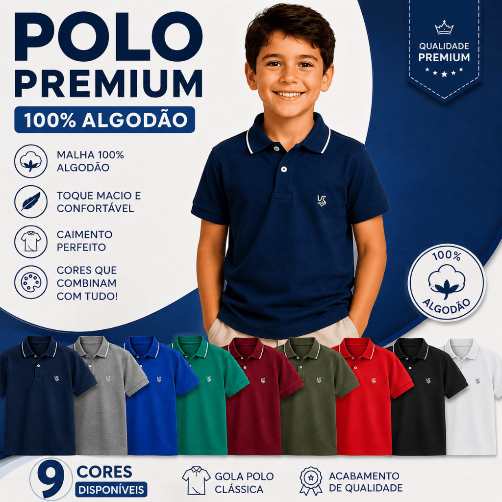 Camisa Gola Polo Infantil Malha 100% Algodão 2 a 14 Anos.