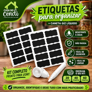 Etiquetas Adesivas Lousa em Vinil Preta 40x20mm Para Tempero