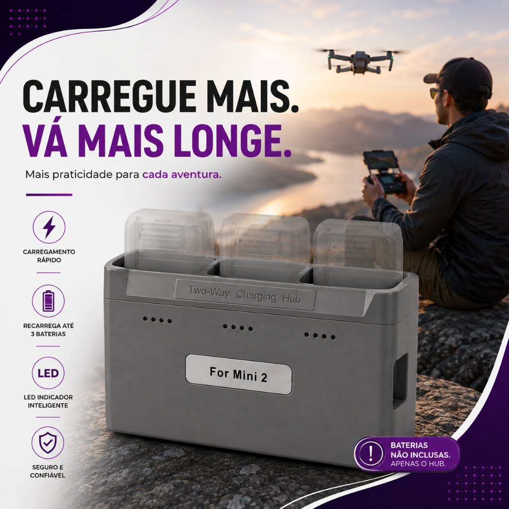 Base De Carregamento P/ 3 Baterias Para Dji Mini 1, 2 E Se
