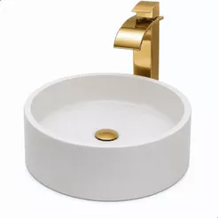 *PROMOÇÃO* Pia Para Banheiro Cuba de Apoio 34,5cm Lavabo Mármore Sintético Branca Sobrepor Redonda