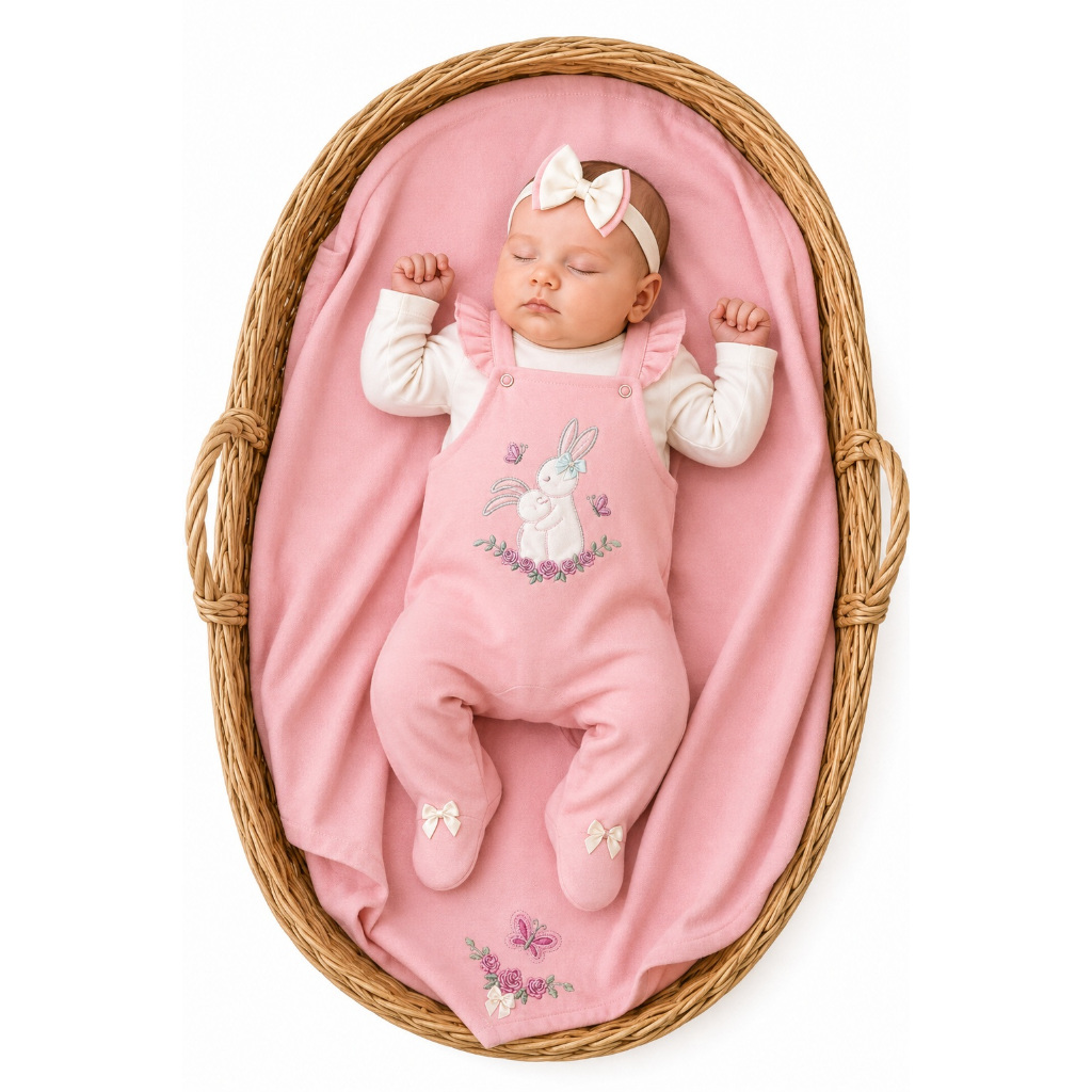 Saída Maternidade Menina 05 Peças Ternura Jardineira Roupa de Bebê Menina